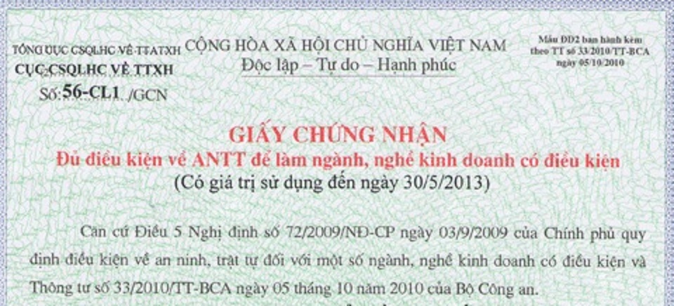 Kinh doanh có điều kiện về An ninh - Trật tự Kinh doanh có điều kiện về An ninh - Trật tự